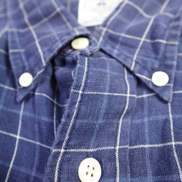 Brooks Brothers Shirt Large Blue Plaid Linen Button Down Vintage - Picture 3 of 9